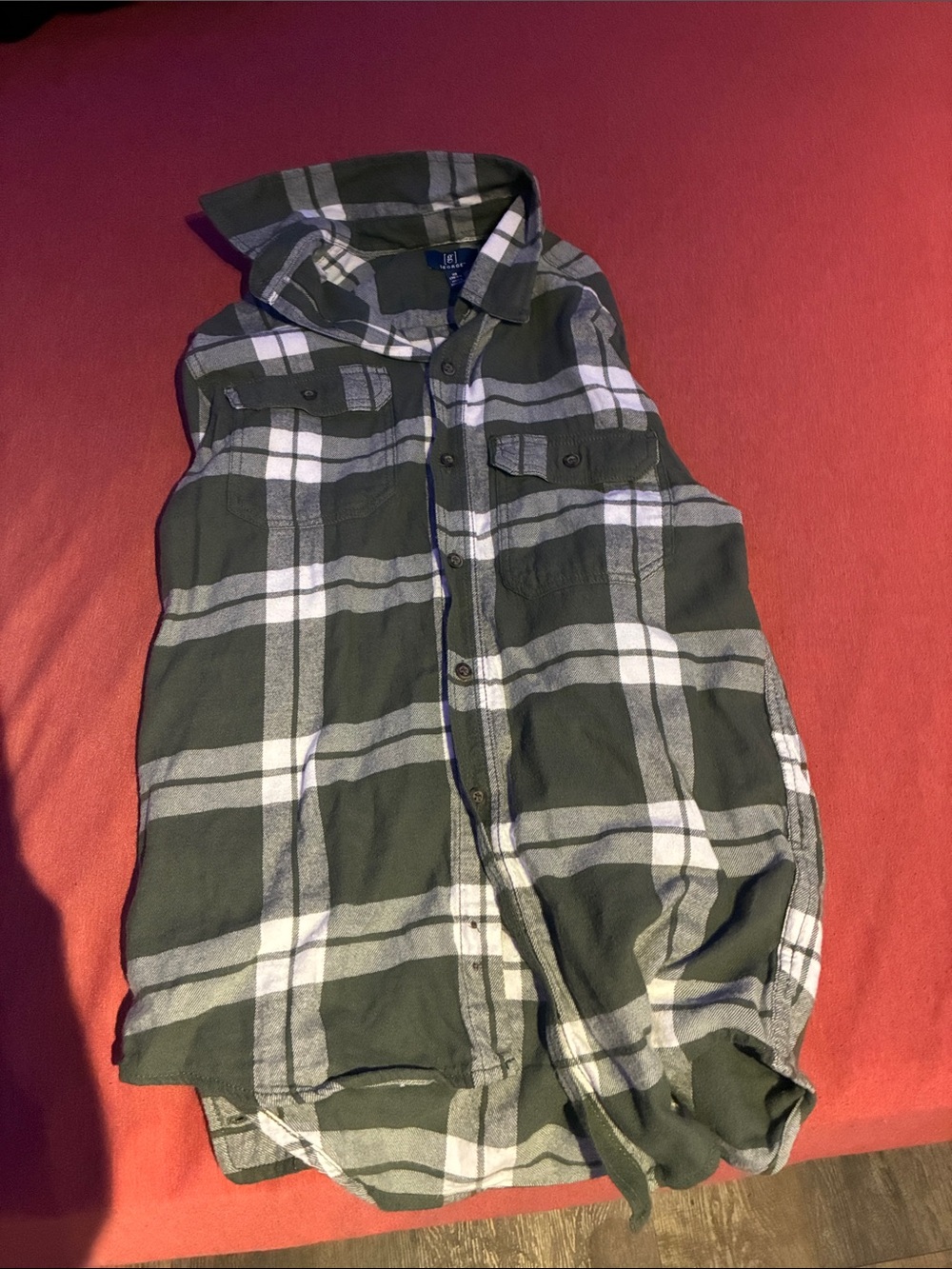 George Olive and White Plaid Button-Down Shirt